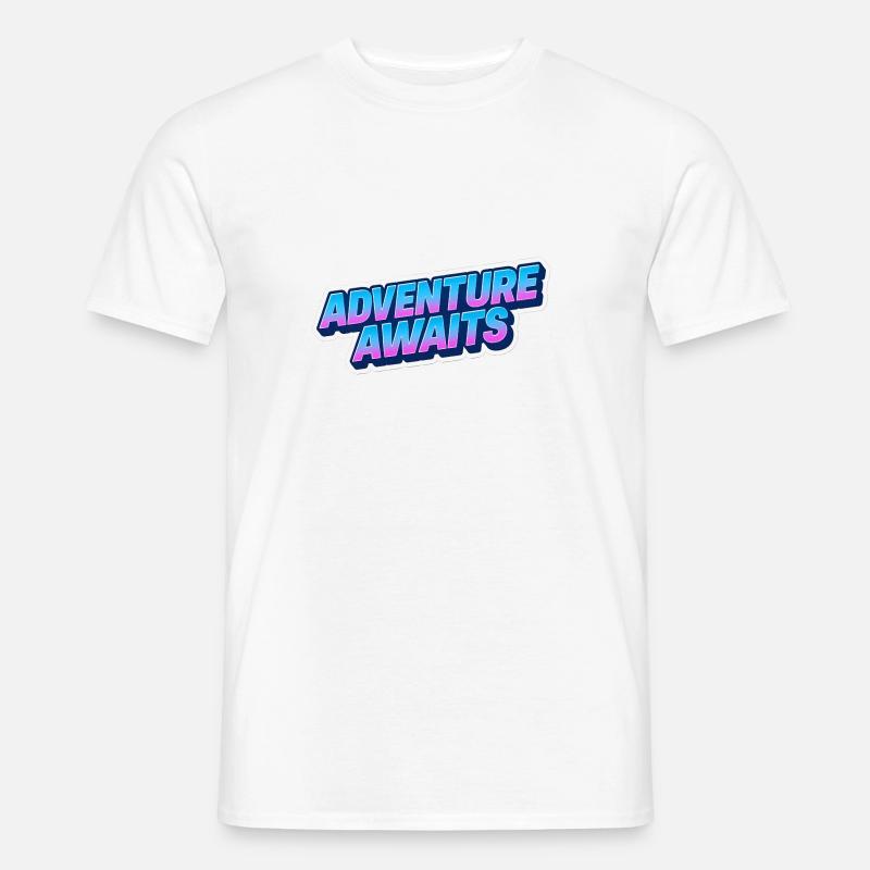 Das Abenteuer wartet – Retro Neon Gradient Aufkleber - Männer T-Shirt - Weiß