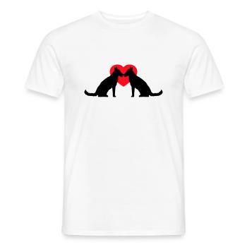 2 Dogs Love Heart Team Sitting Two Friends Crew - Men's T-Shirt - white - Front - AI Model Male 178 dark (178cm)