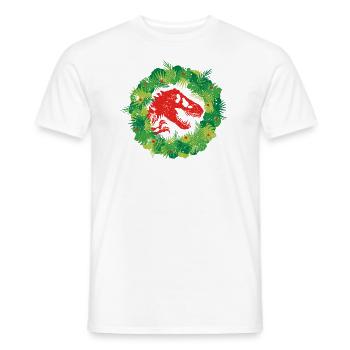 Jurassic World Christmas Design T-Rex With Wreath - Men's T-Shirt - white - Front - AI Model Male 178 dark (178cm)