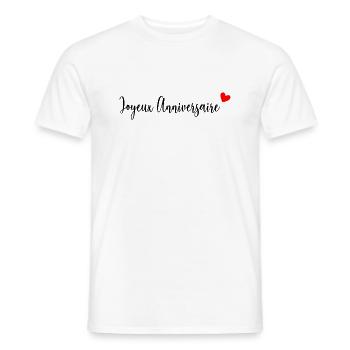 JOYEUX ANNIVERSAIRE. HAPPY BIRTHDAY. ANNIVERSAIRE. - T-shirt homme - blanc - Devant - AI Model Male 178 dark (178cm)