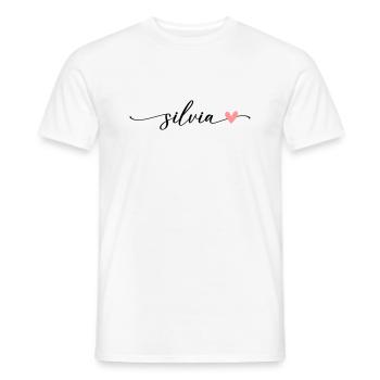 Silvia nom calligraphie police - T-shirt homme - blanc - Devant - AI Model Male 178 dark (178cm)