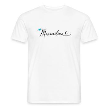 Maximilien Nom Prénom Calligraphie coeur - T-shirt homme - blanc - Devant - AI Model Male 178 dark (178cm)