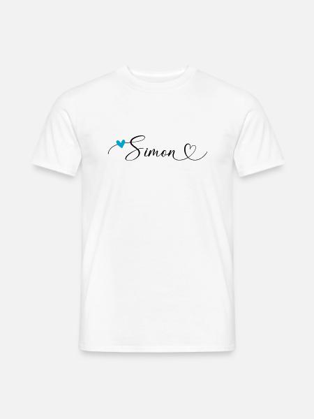 Simon Last name First name Calligraphy heart - Men's T-Shirt - white