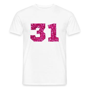 Numéro 31 paillettes rose - 31e anniversaire - T-shirt homme - blanc - Devant - AI Model Male 178 dark (178cm)
