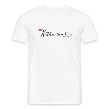 Katharina Last name First name Calligraphy heart - Men's T-Shirt - white - Front - AI Model Male 178 dark (178cm)