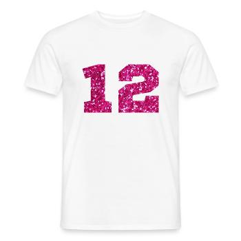 Numéro 12 paillettes rose - 12e anniversaire - T-shirt homme - blanc - Devant - AI Model Male 178 dark (178cm)