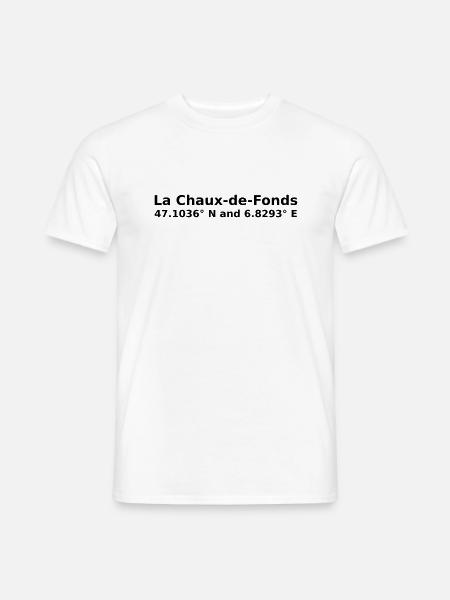La Chaux-de-Fonds - mit Geo Koordinaten Waagrecht - Männer T-Shirt - Weiß