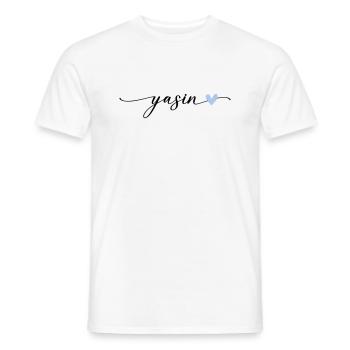 Police de calligraphie du nom Yasin - T-shirt homme - blanc - Devant - AI Model Male 178 dark (178cm)
