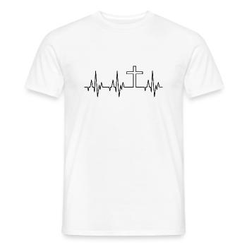 Heartbeat Heartbeat ECG Eglise Religion Jésus - T-shirt homme - blanc - Devant - AI Model Male 178 dark (178cm)