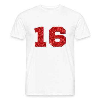 Number 16 Red Glitter - 16th Birthday - Men's T-Shirt - white - Front - AI Model Male 178 dark (178cm)