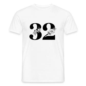 Numéro 32 floral noir - 32e anniversaire floral - T-shirt homme - blanc - Devant - AI Model Male 178 dark (178cm)