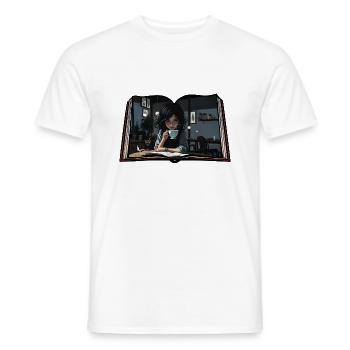 Lire un livre avec du café - T-shirt homme - blanc - Devant - AI Model Male 178 dark (178cm)