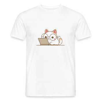 Chat kawaii au travail - T-shirt homme - blanc - Devant - AI Model Male 178 dark (178cm)