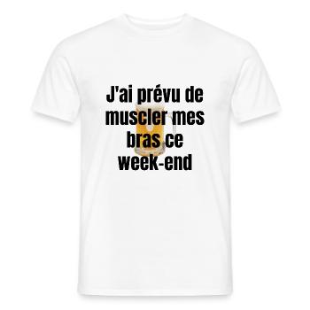 Humour avec bière et musculation. - T-shirt homme - blanc - Devant - AI Model Male 178 dark (178cm)