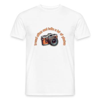 travel often and take a lot of photos - Men's T-Shirt - white - Front - AI Model Male 178 dark (178cm)