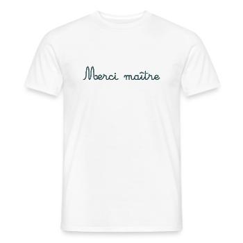 MAÎTRESSE. MAITRE. MERCI. MERCI MAÎTRESSE. MAITRE - T-shirt homme - blanc - Devant - AI Model Male 178 dark (178cm)