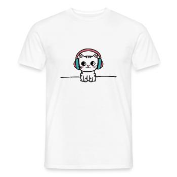 Chat mignon avec des écouteurs Doodle - T-shirt homme - blanc - Devant - AI Model Male 178 dark (178cm)