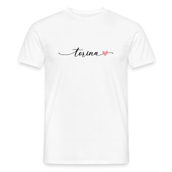 Torina Name Calligraphy Font - Men's T-Shirt - white - Front - AI Model Male 178 dark (178cm)