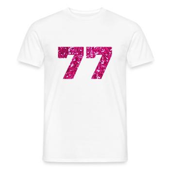 Numéro 77 paillettes rose - 77e anniversaire - T-shirt homme - blanc - Devant - AI Model Male 178 dark (178cm)