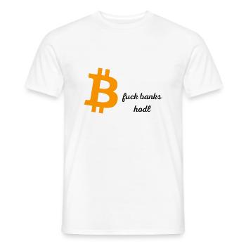 BTC fuck banks - Men's T-Shirt - white - Front - AI Model Male 178 dark (178cm)