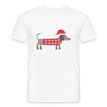 Christmas Dachshund Dog in a Santa Hat and Sweater - Men's T-Shirt - white - Front - AI Model Male 178 dark (178cm)