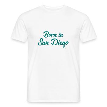 Né à San Diego - Californie - États-Unis - Amérique - T-shirt homme - blanc - Devant - AI Model Male 178 dark (178cm)