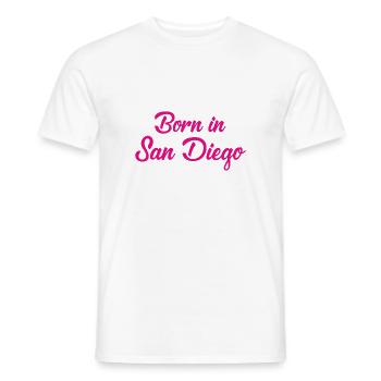 Né à San Diego - Californie - États-Unis - Amérique - T-shirt homme - blanc - Devant - AI Model Male 178 dark (178cm)