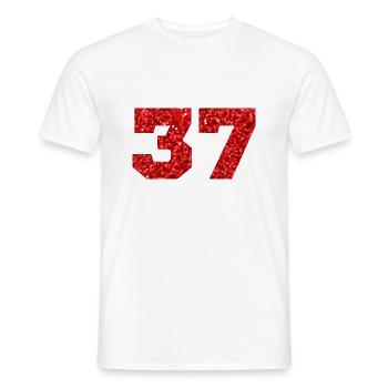 Number 37 Red Glitter - 37th Anniversary - Men's T-Shirt - white - Front - AI Model Male 178 dark (178cm)