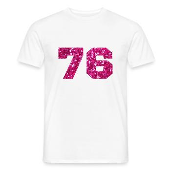 Numéro 76 paillettes rose - 76e anniversaire - T-shirt homme - blanc - Devant - AI Model Male 178 dark (178cm)