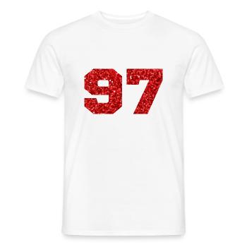 Number 97 Red Glitter - 97th Anniversary - Men's T-Shirt - white - Front - AI Model Male 178 dark (178cm)
