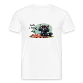 Happy Kitten on a Flower - Smile with us! - Men's T-Shirt - white - Front - AI Model Male 178 dark (178cm)