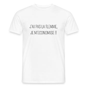 J'ai pas la flemme je m'économise - T-shirt homme - blanc - Devant - AI Model Male 178 dark (178cm)