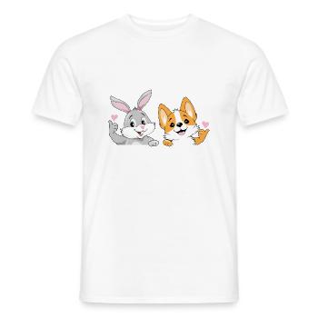 Lapin heureux et chien corgi gallois - T-shirt homme - blanc - Devant - AI Model Male 178 dark (178cm)