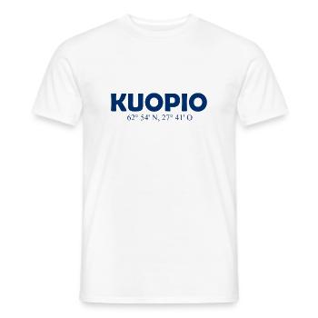 Kuopio - Finlande - Coordonnées longitude latitude - T-shirt homme - blanc - Devant - AI Model Male 178 dark (178cm)