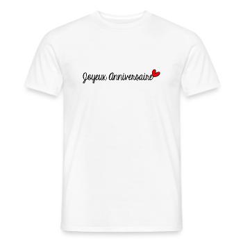 JOYEUX ANNIVERSAIRE. HAPPY BIRTHDAY. ANNIVERSAIRE. - T-shirt homme - blanc - Devant - AI Model Male 178 dark (178cm)