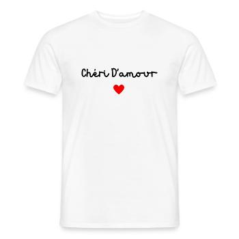 Chéri d’amour - T-shirt homme - blanc - Devant - AI Model Male 178 dark (178cm)