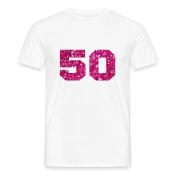 Numéro 50 paillettes rose - 50e anniversaire - T-shirt homme - blanc - Devant - AI Model Male 178 dark (178cm)