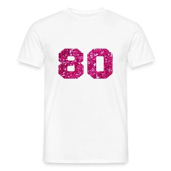 Numéro 80 paillettes rose - 80e anniversaire - T-shirt homme - blanc - Devant - AI Model Male 178 dark (178cm)