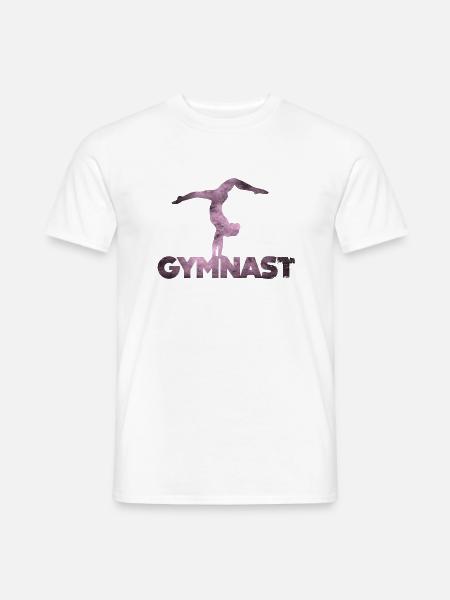 Dziewczynka gimnastyczka - dziewczyna Turner z fioletowym ręcznikiem - Mænd T-shirt - hvid