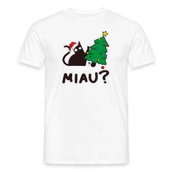 Crazy cat attacks the Christmas tree. - Men's T-Shirt - white - Front - AI Model Male 178 dark (178cm)