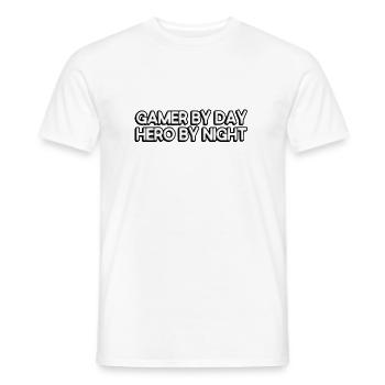 Gamer by day, hero by night - Men's T-Shirt - white - Front - AI Model Male 178 dark (178cm)
