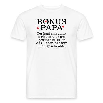 BONUS PAPA - STIEFVATER - VATERTAG - VALENTINSTAG - Männer T-Shirt - Weiß - Vorne - AI Model Male 178 dark (178cm)