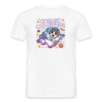 Cosmic Cat-titude – Intergalaktische Katzenpower - Männer T-Shirt - Weiß - Vorne - AI Model Male 178 dark (178cm)