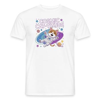 Cosmic Cat-titude – Intergalaktische Katzenpower - Männer T-Shirt - Weiß - Vorne - AI Model Male 178 dark (178cm)