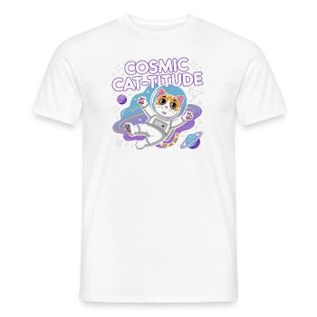 Cosmic Cat-titude – Intergalaktische Katzenpower - Männer T-Shirt - Weiß - Vorne - AI Model Male 178 dark (178cm)