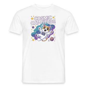 Cosmic Cat-titude – Intergalaktische Katzenpower - Männer T-Shirt - Weiß - Vorne - AI Model Male 178 dark (178cm)