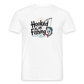Hooked on Fishing – Funny Fishing Motif - Men's T-Shirt - white - Front - AI Model Male 178 dark (178cm)