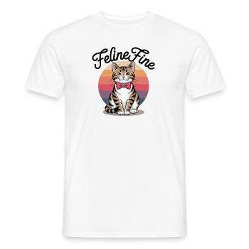 Feline Fine – Retro Sunset Cat - Männer T-Shirt - Weiß - Vorne - AI Model Male 178 dark (178cm)