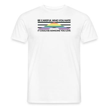Vorsicht, Wer Hasst - LGBTQ Straight Ally - Männer T-Shirt - Weiß - Vorne - AI Model Male 178 dark (178cm)
