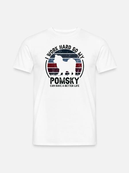 Arbeiten Hart - Retro Pomsky - Männer T-Shirt - Weiß